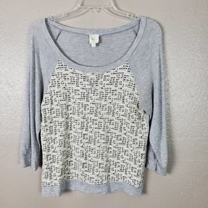 Anthropologie Weston Wear Gray  Lace Overlay Tee S